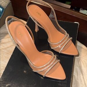 Zara Women's Nude Strappy rhinestones Heels